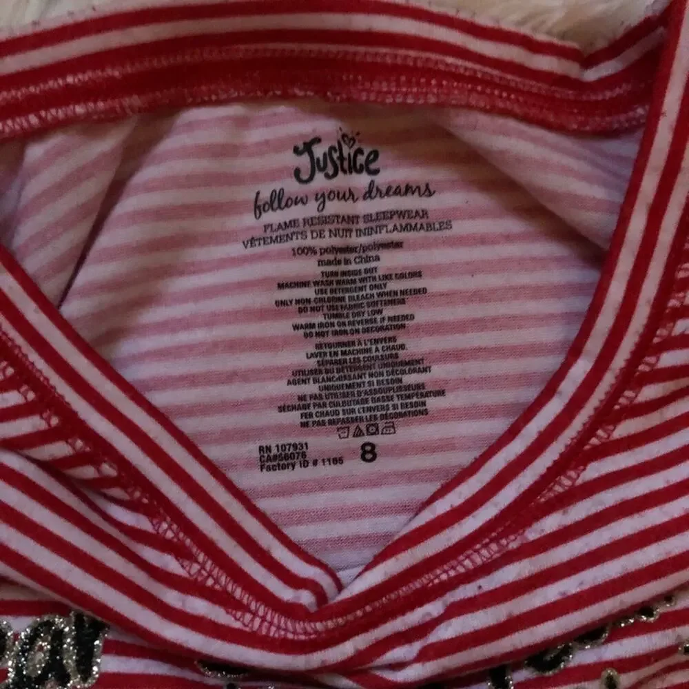 JUSTICE • Girls Santa Cookie Striped Pajama Top